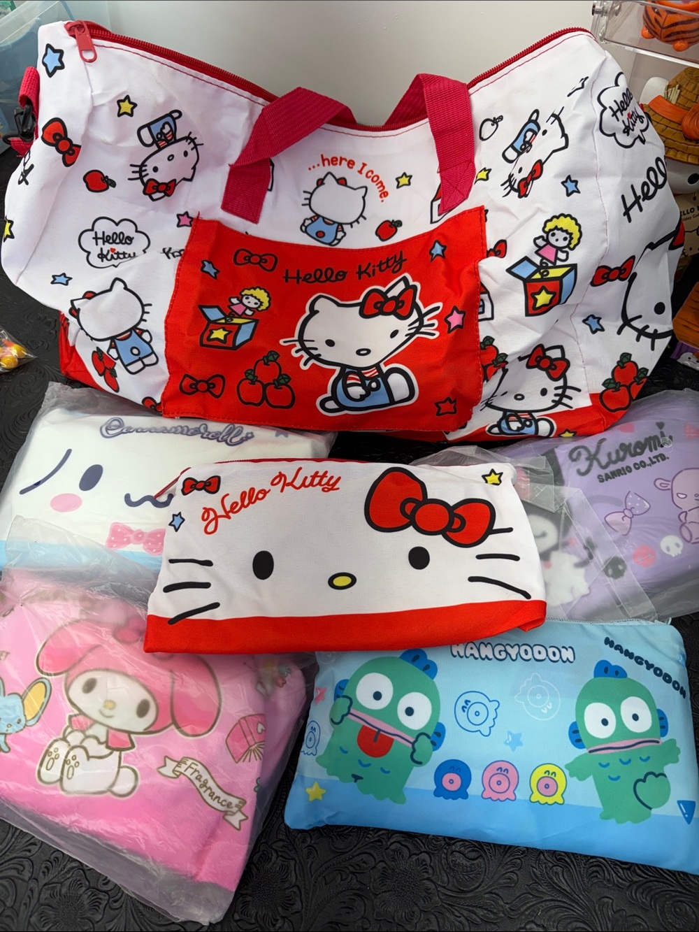 Hello Kitty Red & White Travel Tote Hangy-Kuromi-MyMelody- Cinna your choice.